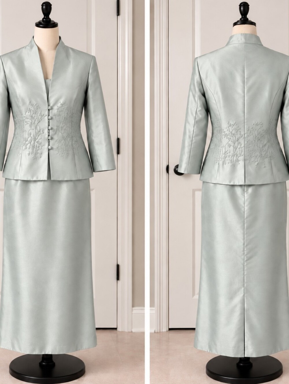 Jessica Howard Light Sage Green Embroidered Formal Dress & Jacket Set Size 6